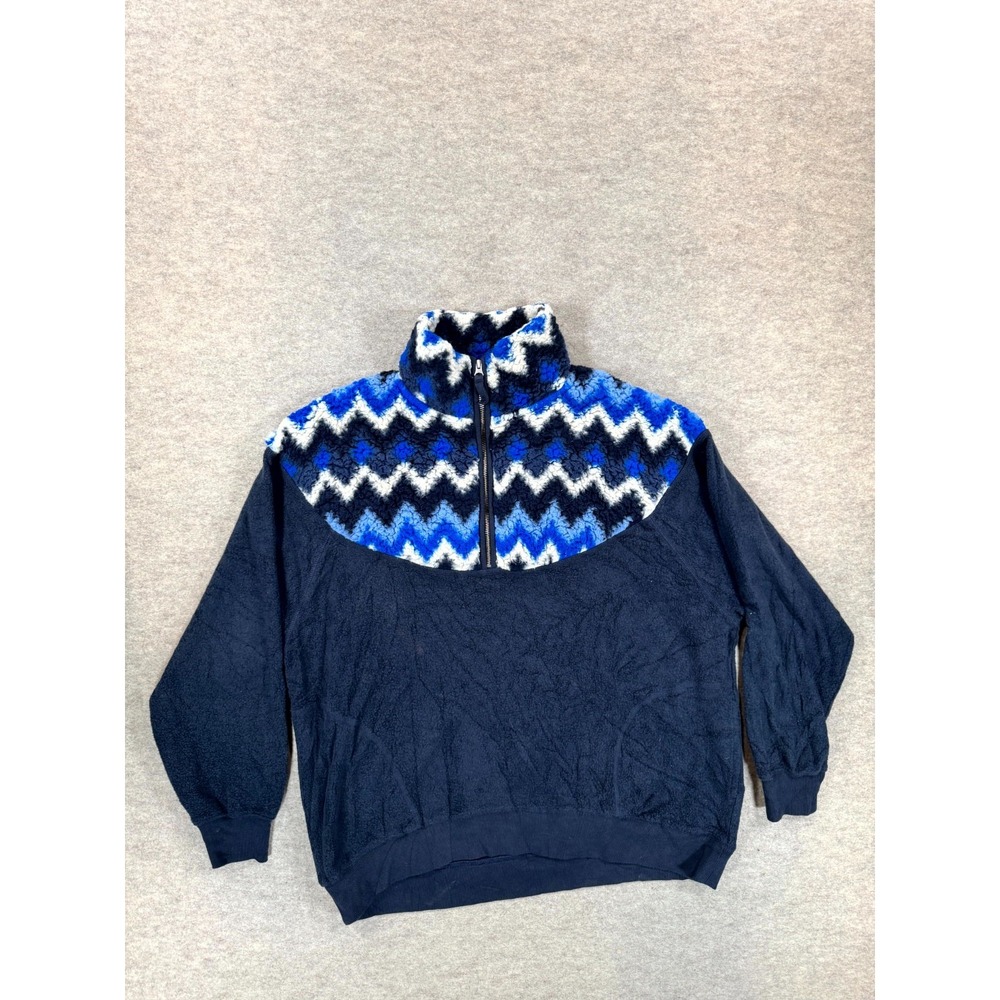 Aerie Hometown Holiday Sherpa Sweatshirt Womens Medium Blue Cotton Quarter Zip